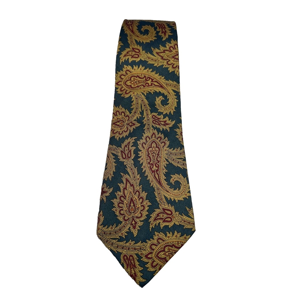 POLO RALPH LAUREN Silk Necktie Green Gold Paisley Heritage Tie Hand Made in USA